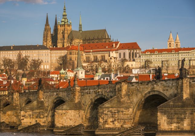 Charles Bridge close up and St Vitus Cathedral in background