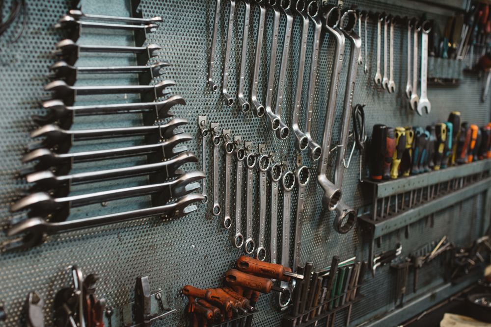 Repair tools on metal wall