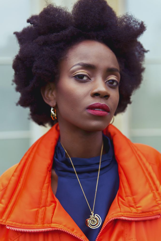 Portrait of woman with afro hair