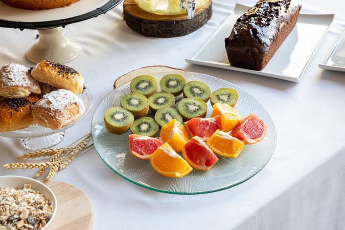 Colorful fruit plate from among beautiful dishes