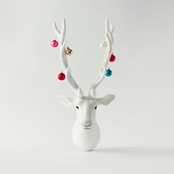 Christmas reindeer head with antlers with baubles