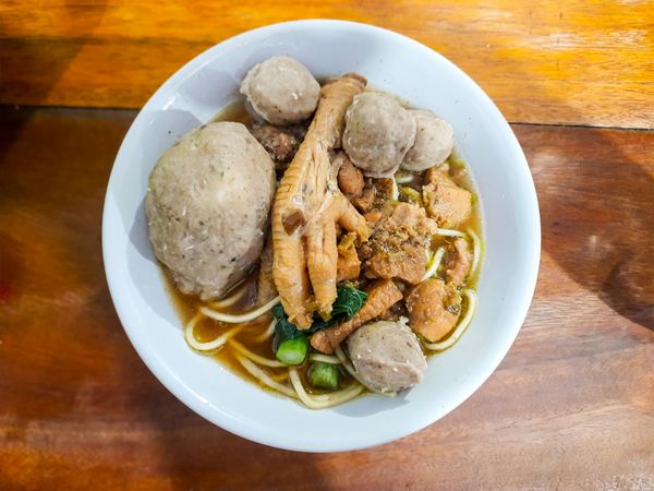 Indonesian Chicken Noodles with Meatballs and Chicken Feet