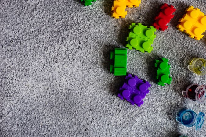 Top view of bright color toy blocks
