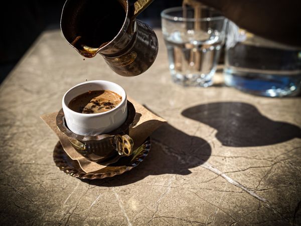 Greek coffee served on sunny day