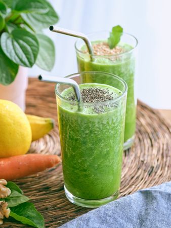 Glasses of smoothies with seeds