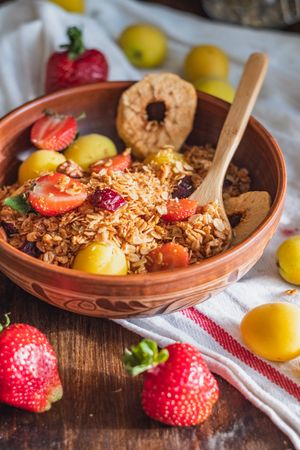 Delicious breakfast bowl with granola and fruit