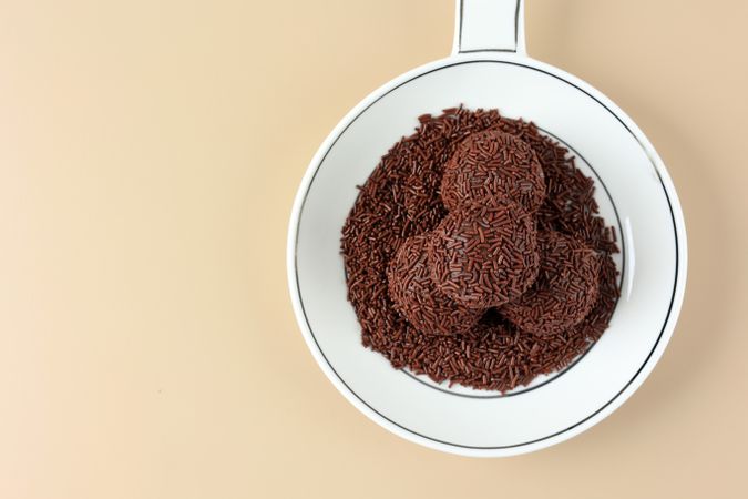 Top View Brigadeiro or Brigadier Traditional Brazilian Sweet Snack.