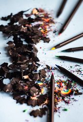 Colorful pencils with shavings