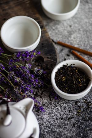 Elegant tea set with lavender