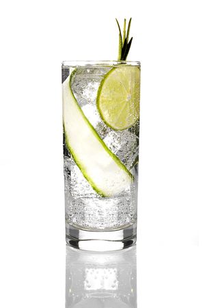 Tasty cocktail in glass with lemon