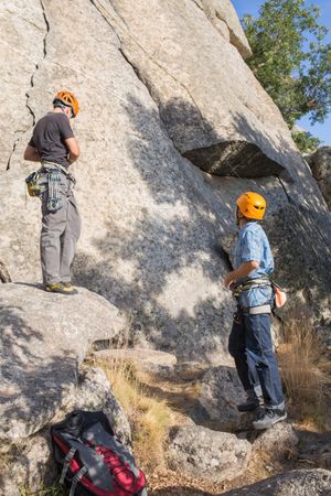 Climbers is preparing their ropes to start climbing