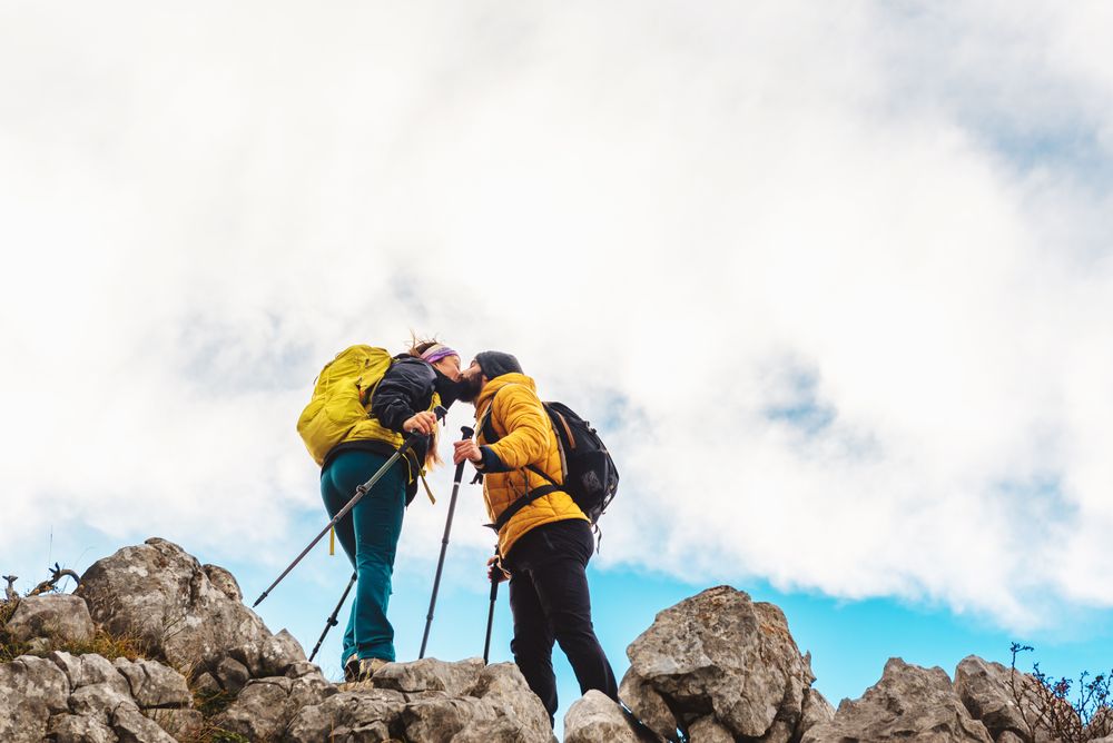 two people hiking