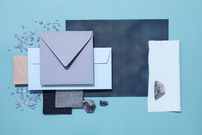 Flat lay of creative moodboard composition, top view