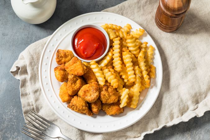 Organic Healthy Fried Chicken Nuggets and French Fries
