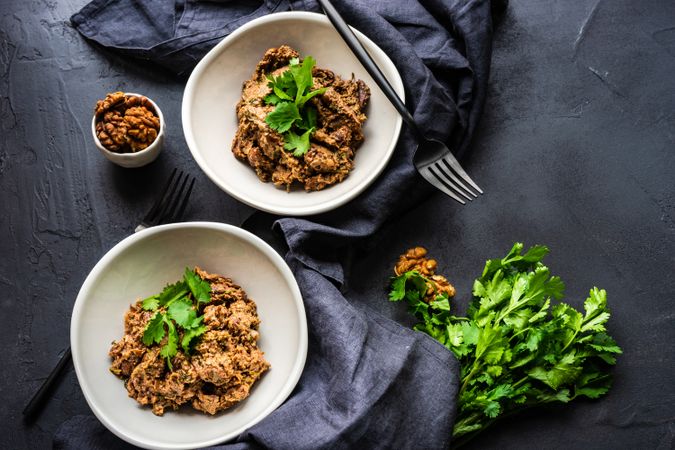 Top view of Red Kidney Beans in Georgian Lobio dish