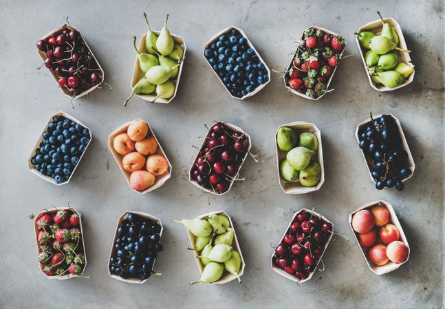 Fresh fruit arranged in eco-friendly boxed