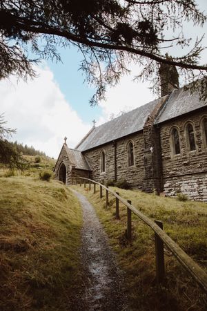 Path leading to old stone church