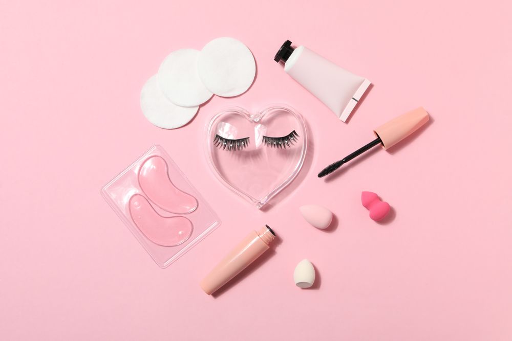 concept of cosmetology tools and beauty treatment, false eyelashes