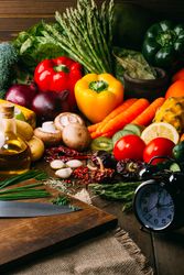 Cooking ingredients and utensils on table