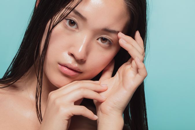 Close up of young Korean woman with beautiful skin