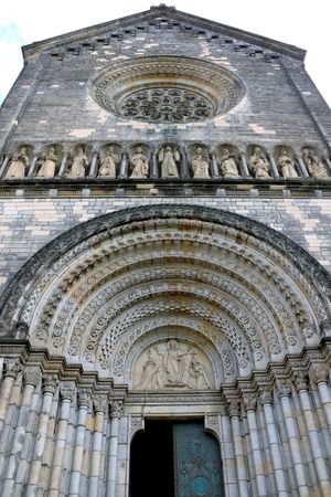 Old church in Gothic style in Prague. European old stone church.