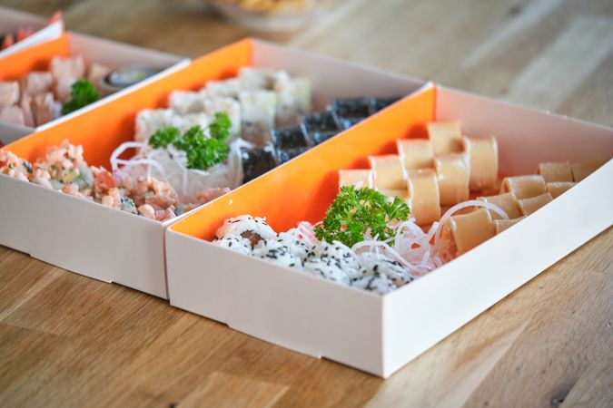 Set of various sushi rolls