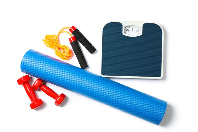 Healthy lifestyle accessories isolated on plain background