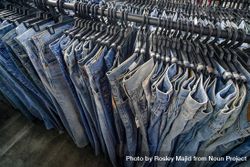 Rows of jeans on hangers bEDlo4