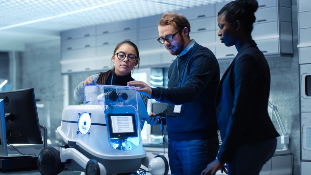 Multi Ethnic Team of Male and Female Leading Scientists Work on Innovative Robotics Technology.