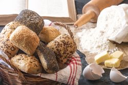 Mixed buns and baking ingredients