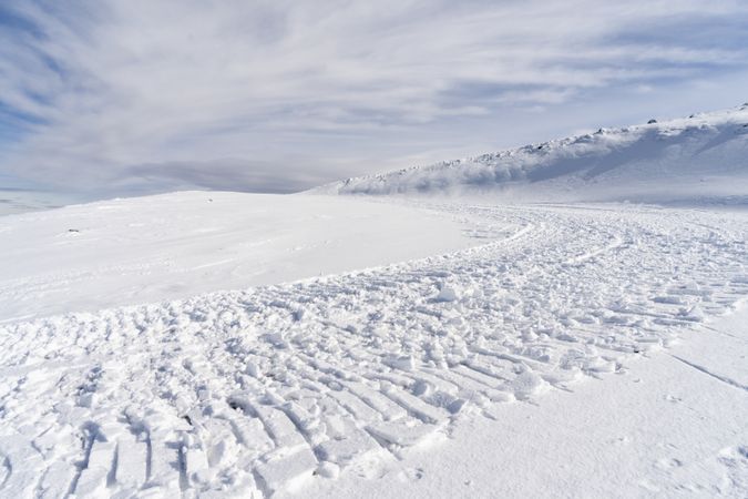 Compacted snow trail in ski resort of Sierra Nevada in winter