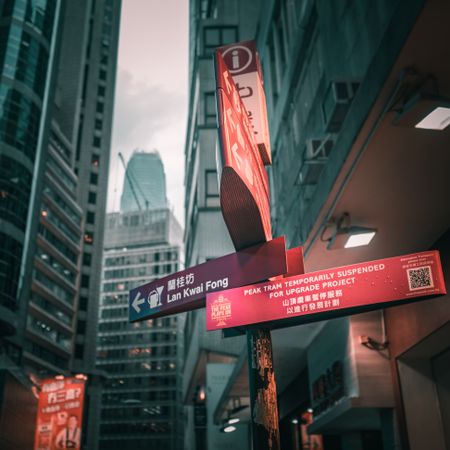 Street signs in the city of Hong, Kong
