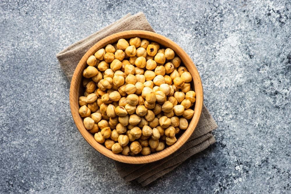 Top view of bowl of hazelnuts