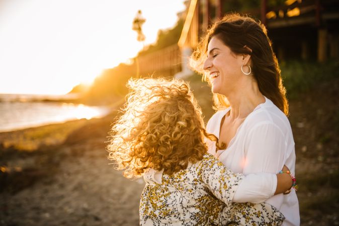 Mother with her daughter at beach