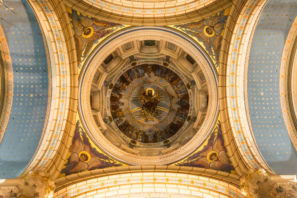 Ornamental ceiling with mural in cathedral