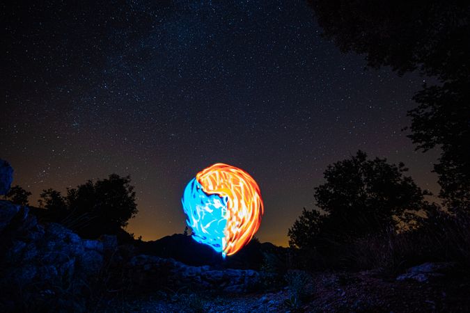 Freeze light made in woodland at night