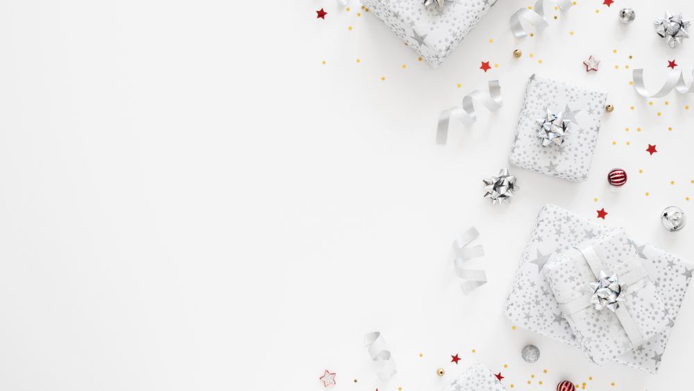 Silver wrapped presents with copy space
