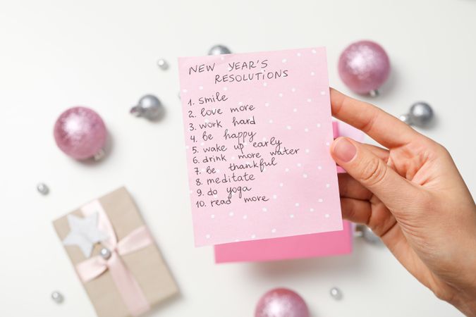 Concept of New Year Resolutions list, new year goals, close up