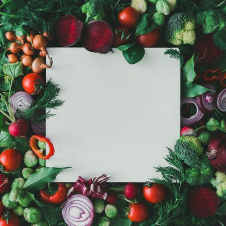 Vegetables with paper card note
