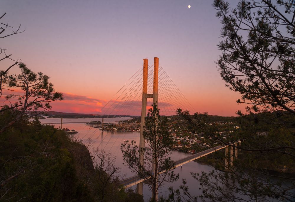 Bridge over river during sunset