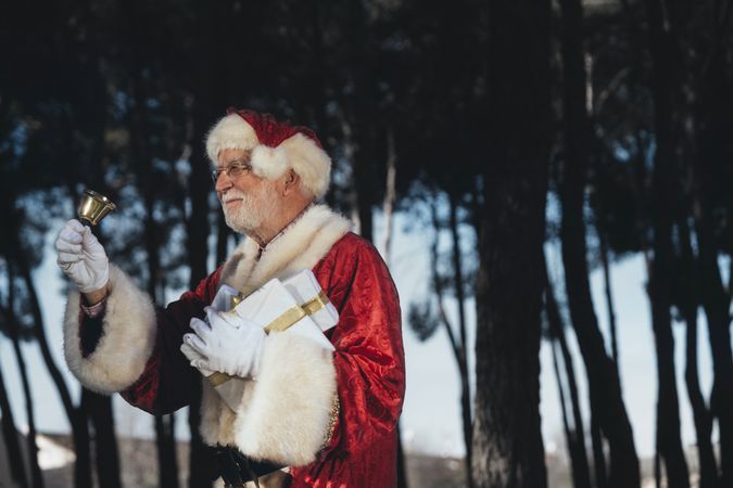 Santa Claus with gift and bell