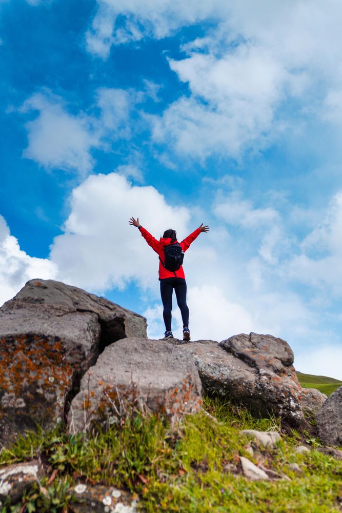 person hiking in the mountains