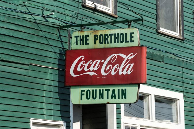 The Porthole Fountain sign, Portland, Maine