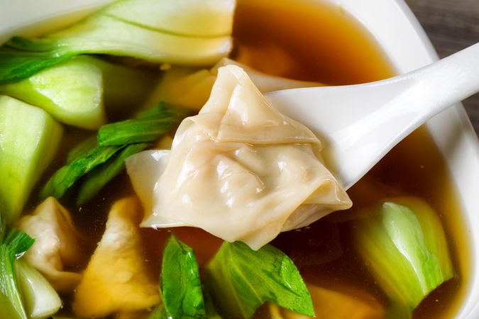 Chinese wanton soup with bok choy