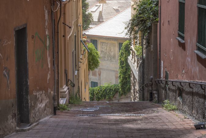 Empty old street in Genoa city