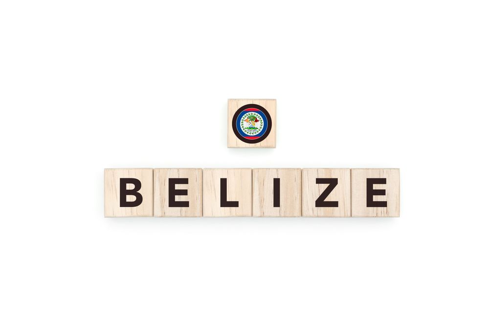 Wooden blocks bearing the name and flag of Belize.