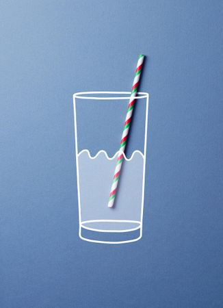 Glass of water with a colorful straw doodle concept