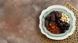 Top view of plate of dried fruit and nuts