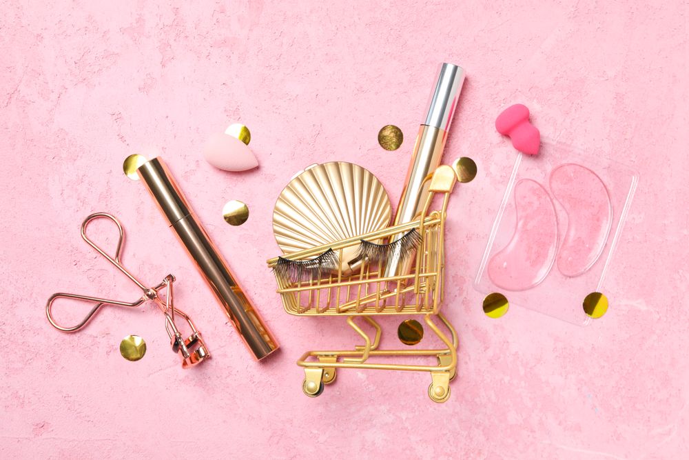 concept of cosmetology tools and beauty treatment, false eyelashes