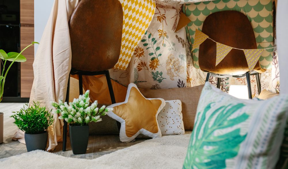 Interior of homemade tent in the living room